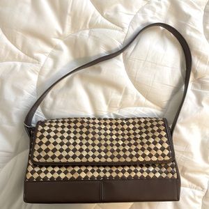 Charter Club handbag.  Brown leather & cream rattan weave.